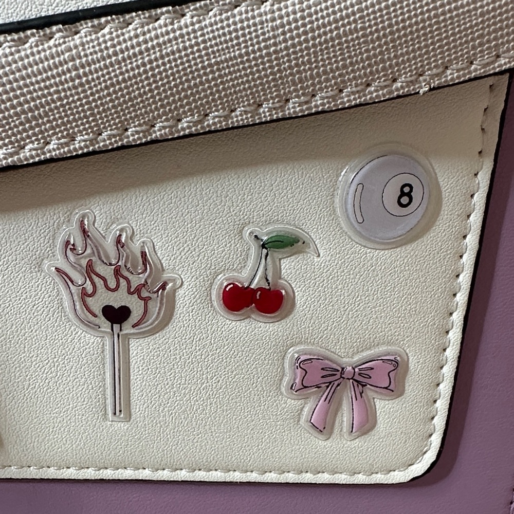 Aldo Cream and Purple Satchel with Fun Embellishments and Shoulder Strap - Picture 7 of 14